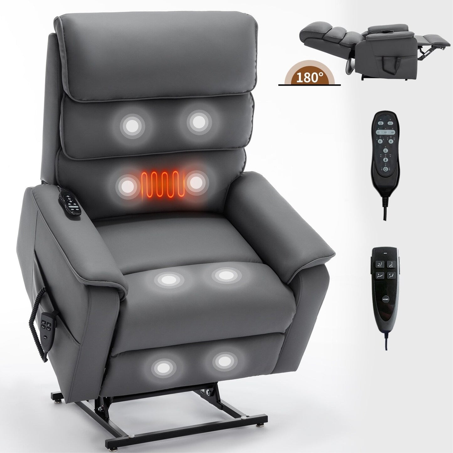 Dual Motor Power Lift Recliner Chair, with Heat & Massage, 350lbs Capacity, Infinite Position, Power-Remote, Side Pockets