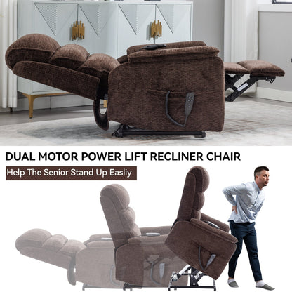 Dual Motor Power Lift Recliner Chair, with Heat & Massage, 350lbs Capacity, Infinite Position, Power-Remote, Side Pockets