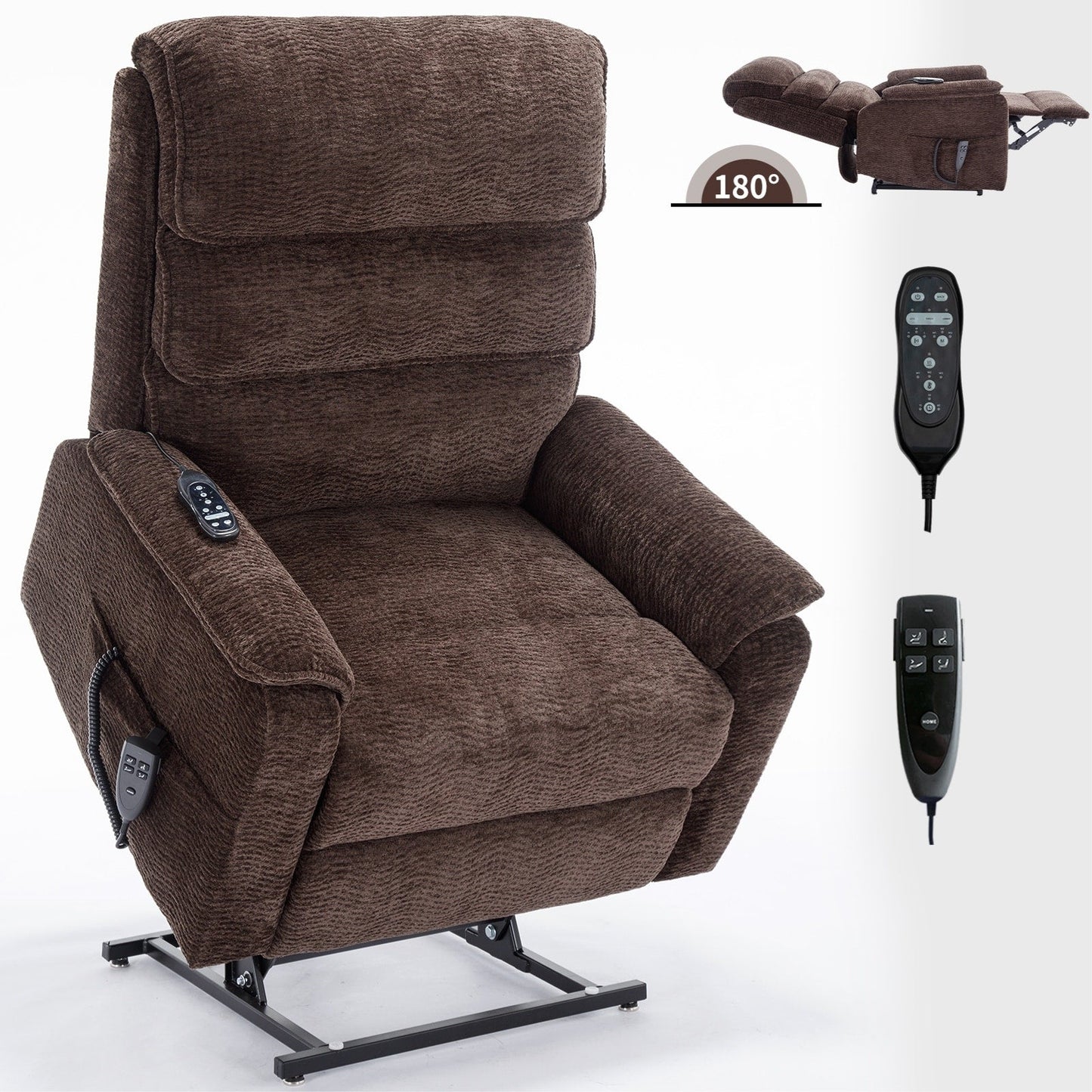 Dual Motor Power Lift Recliner Chair, with Heat & Massage, 350lbs Capacity, Infinite Position, Power-Remote, Side Pockets