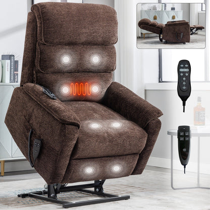 Dual Motor Power Lift Recliner Chair, with Heat & Massage, 350lbs Capacity, Infinite Position, Power-Remote, Side Pockets