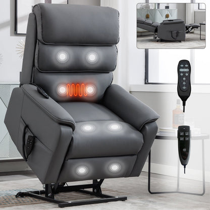 Dual Motor Power Lift Recliner Chair, with Heat & Massage, 350lbs Capacity, Infinite Position, Power-Remote, Side Pockets