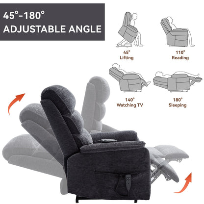 Dual Motor Power Lift Recliner Chair, with Heat & Massage, 350lbs Capacity, Infinite Position, Power-Remote, Side Pockets