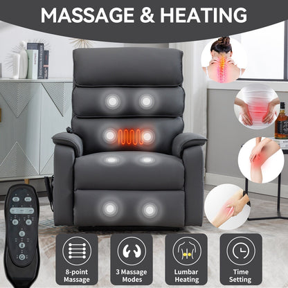 Dual Motor Power Lift Recliner Chair, with Heat & Massage, 350lbs Capacity, Infinite Position, Power-Remote, Side Pockets