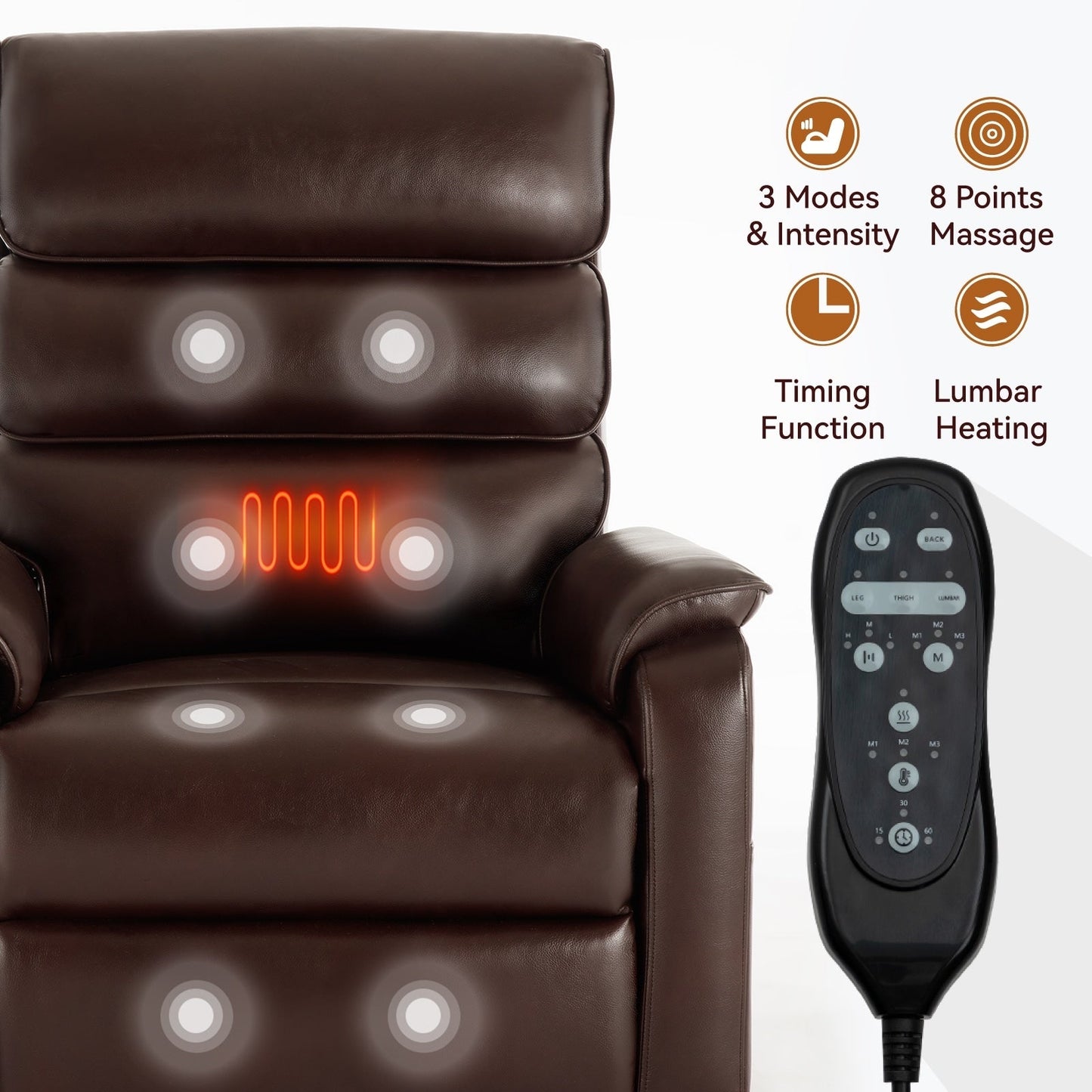 Dual Motor Power Lift Recliner Chair, with Heat & Massage, 350lbs Capacity, Infinite Position, Power-Remote, Side Pockets