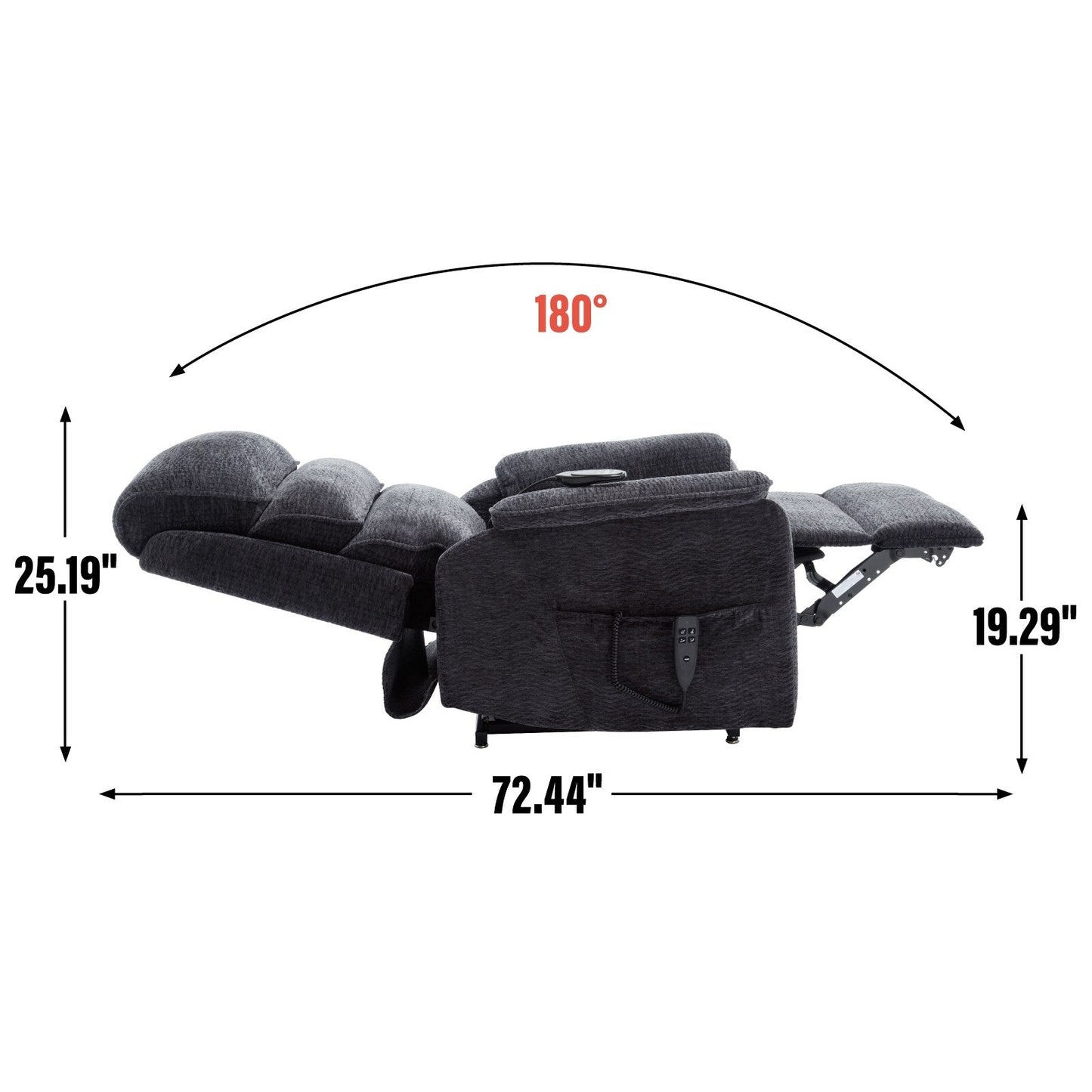 Dual Motor Power Lift Recliner Chair, with Heat & Massage, 350lbs Capacity, Infinite Position, Power-Remote, Side Pockets