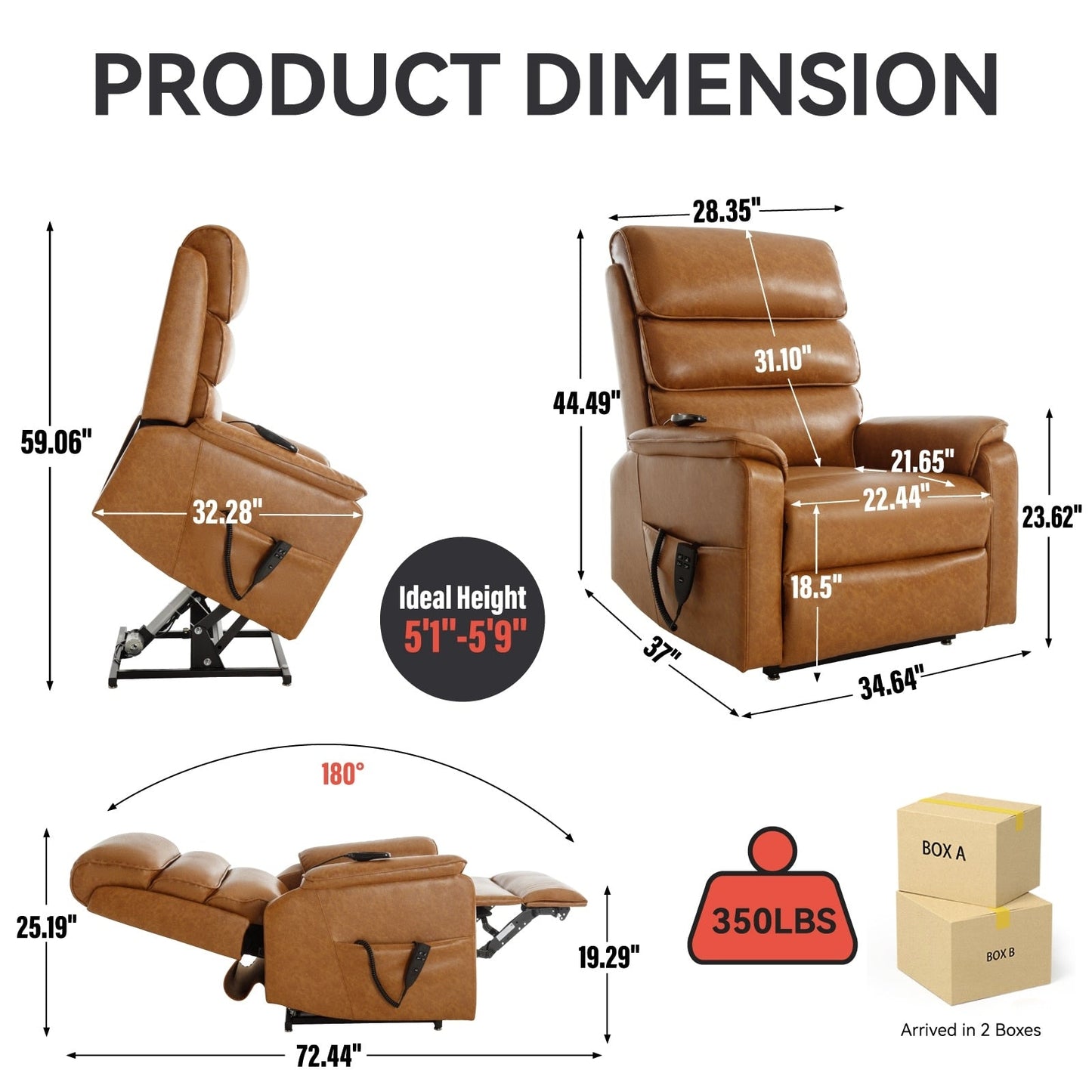 Dual Motor Power Lift Recliner Chair, with Heat & Massage, 350lbs Capacity, Infinite Position, Power-Remote, Side Pockets