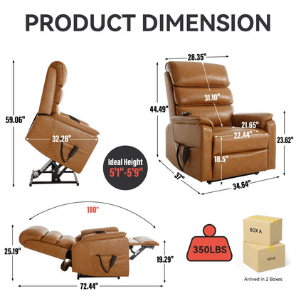 Dual Motor Power Lift Recliner Chair, with Heat & Massage, 350lbs Capacity, Infinite Position, Power-Remote, Side Pockets