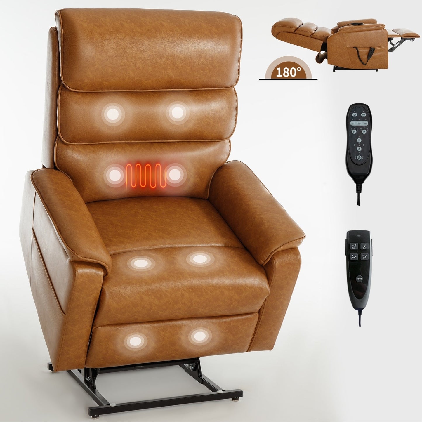 Dual Motor Power Lift Recliner Chair, with Heat & Massage, 350lbs Capacity, Infinite Position, Power-Remote, Side Pockets
