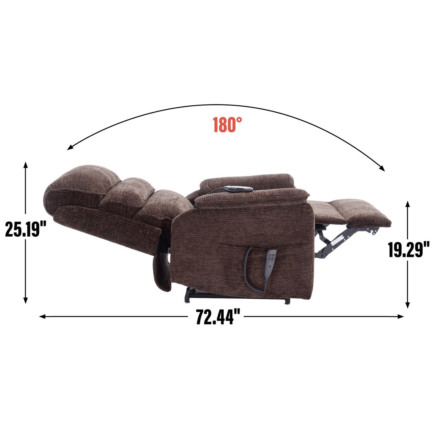 Dual Motor Power Lift Recliner Chair, with Heat & Massage, 350lbs Capacity, Infinite Position, Power-Remote, Side Pockets