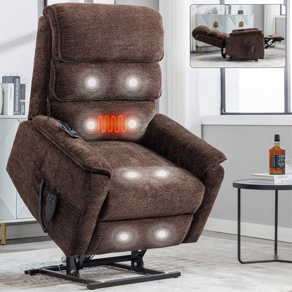 Dual Motor Power Lift Recliner Chair, with Heat & Massage, 350lbs Capacity, Infinite Position, Power-Remote, Side Pockets