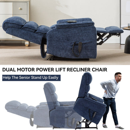 Dual Motor Power Lift Recliner Chair, with Heat & Massage, 350lbs Capacity, Infinite Position, Power-Remote, Side Pockets