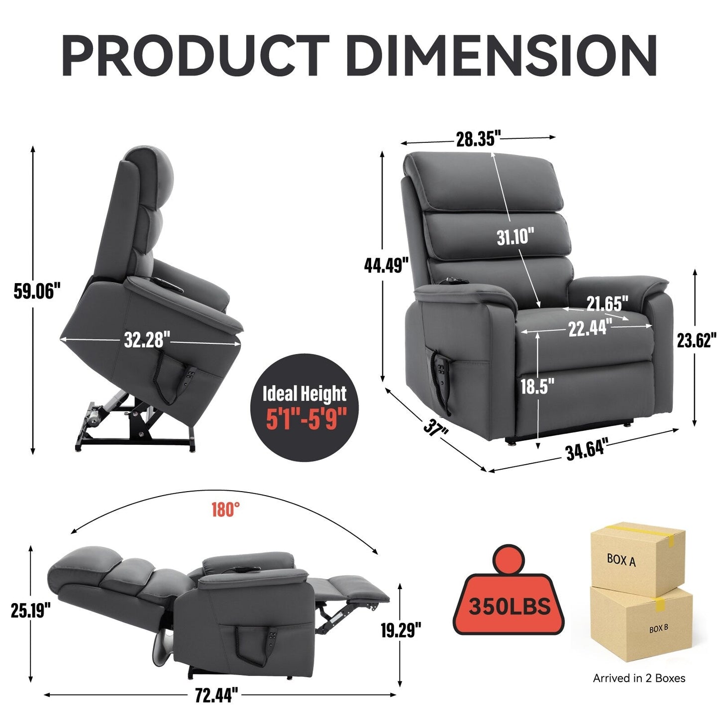 Dual Motor Power Lift Recliner Chair, with Heat & Massage, 350lbs Capacity, Infinite Position, Power-Remote, Side Pockets