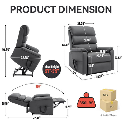 Dual Motor Power Lift Recliner Chair, with Heat & Massage, 350lbs Capacity, Infinite Position, Power-Remote, Side Pockets