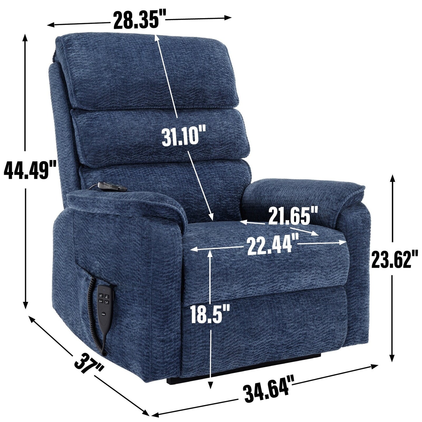 Dual Motor Power Lift Recliner Chair, with Heat & Massage, 350lbs Capacity, Infinite Position, Power-Remote, Side Pockets