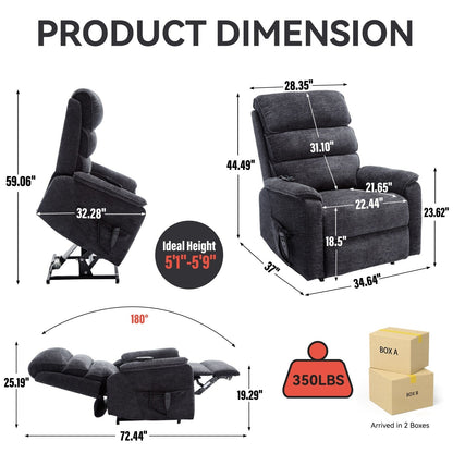 Dual Motor Power Lift Recliner Chair, with Heat & Massage, 350lbs Capacity, Infinite Position, Power-Remote, Side Pockets