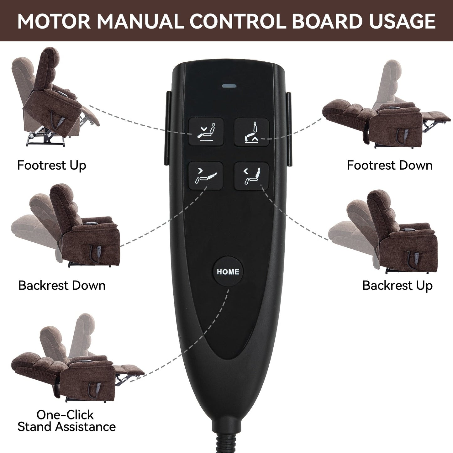 Dual Motor Power Lift Recliner Chair, with Heat & Massage, 350lbs Capacity, Infinite Position, Power-Remote, Side Pockets