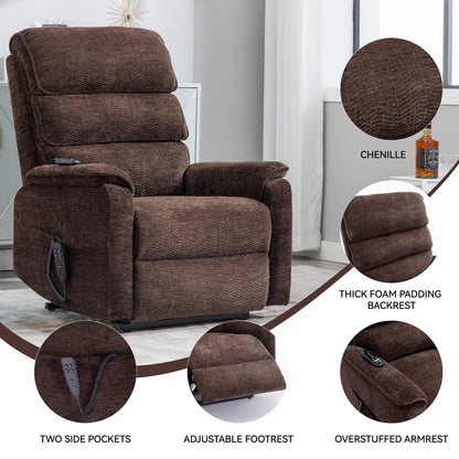 Dual Motor Power Lift Recliner Chair, with Heat & Massage, 350lbs Capacity, Infinite Position, Power-Remote, Side Pockets