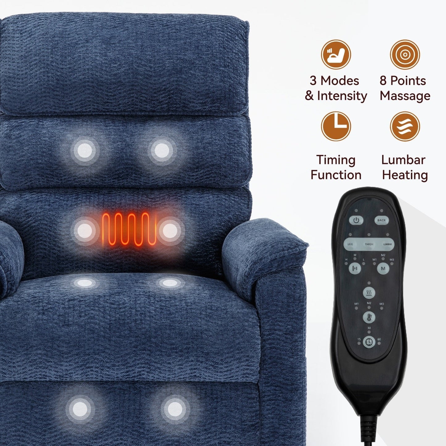 Dual Motor Power Lift Recliner Chair, with Heat & Massage, 350lbs Capacity, Infinite Position, Power-Remote, Side Pockets
