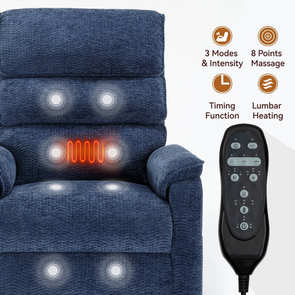 Dual Motor Power Lift Recliner Chair, with Heat & Massage, 350lbs Capacity, Infinite Position, Power-Remote, Side Pockets