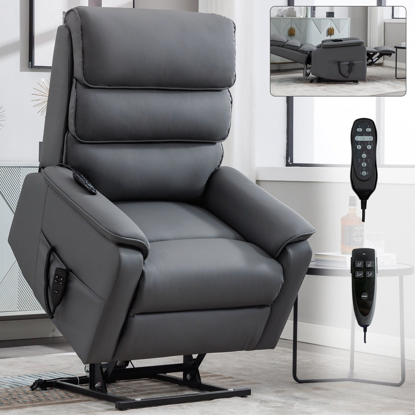 Dual Motor Power Lift Recliner Chair, with Heat & Massage, 350lbs Capacity, Infinite Position, Power-Remote, Side Pockets