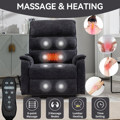 Dual Motor Power Lift Recliner Chair, with Heat & Massage, 350lbs Capacity, Infinite Position, Power-Remote, Side Pockets