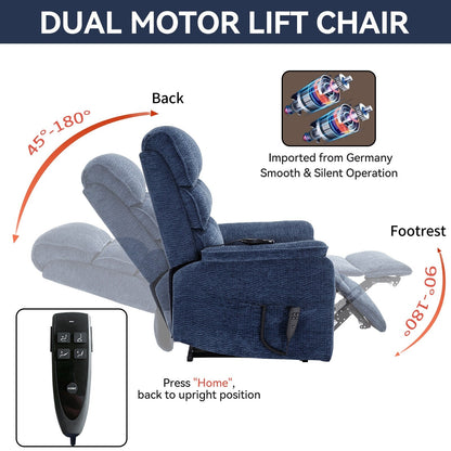 Dual Motor Power Lift Recliner Chair, with Heat & Massage, 350lbs Capacity, Infinite Position, Power-Remote, Side Pockets