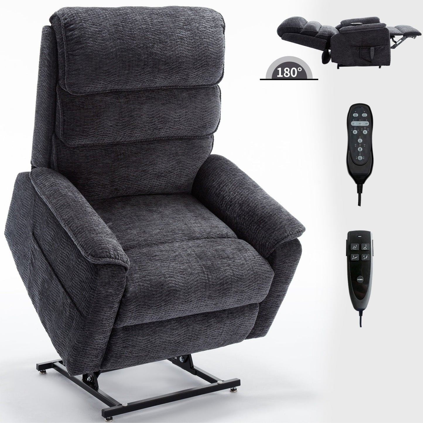 Dual Motor Power Lift Recliner Chair, with Heat & Massage, 350lbs Capacity, Infinite Position, Power-Remote, Side Pockets