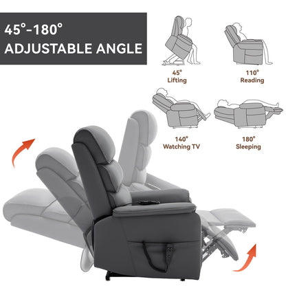Dual Motor Power Lift Recliner Chair, with Heat & Massage, 350lbs Capacity, Infinite Position, Power-Remote, Side Pockets