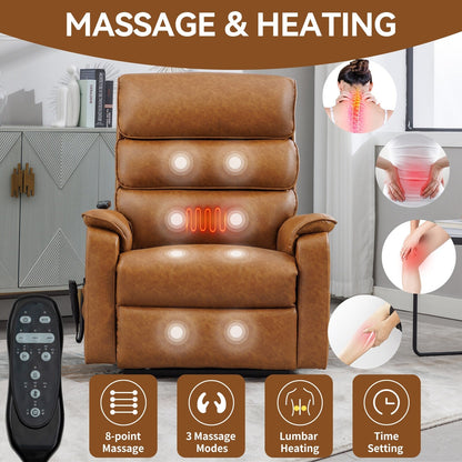 Dual Motor Power Lift Recliner Chair, with Heat & Massage, 350lbs Capacity, Infinite Position, Power-Remote, Side Pockets