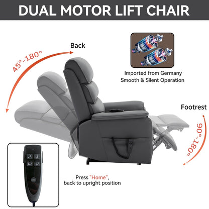 Dual Motor Power Lift Recliner Chair, with Heat & Massage, 350lbs Capacity, Infinite Position, Power-Remote, Side Pockets
