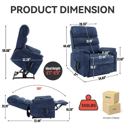 Dual Motor Power Lift Recliner Chair, with Heat & Massage, 350lbs Capacity, Infinite Position, Power-Remote, Side Pockets