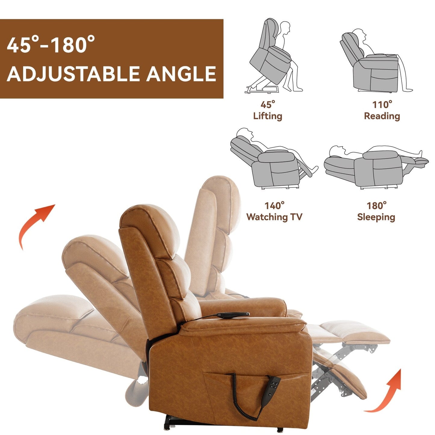 Dual Motor Power Lift Recliner Chair, with Heat & Massage, 350lbs Capacity, Infinite Position, Power-Remote, Side Pockets