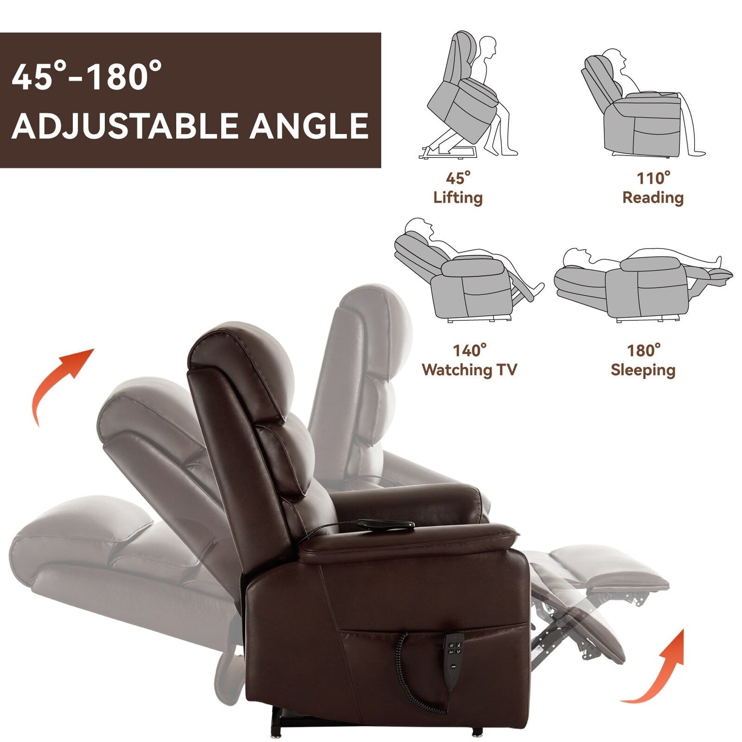 Dual Motor Power Lift Recliner Chair, with Heat & Massage, 350lbs Capacity, Infinite Position, Power-Remote, Side Pockets