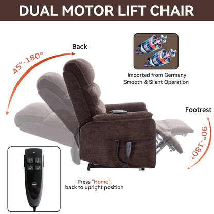Dual Motor Power Lift Recliner Chair, with Heat & Massage, 350lbs Capacity, Infinite Position, Power-Remote, Side Pockets