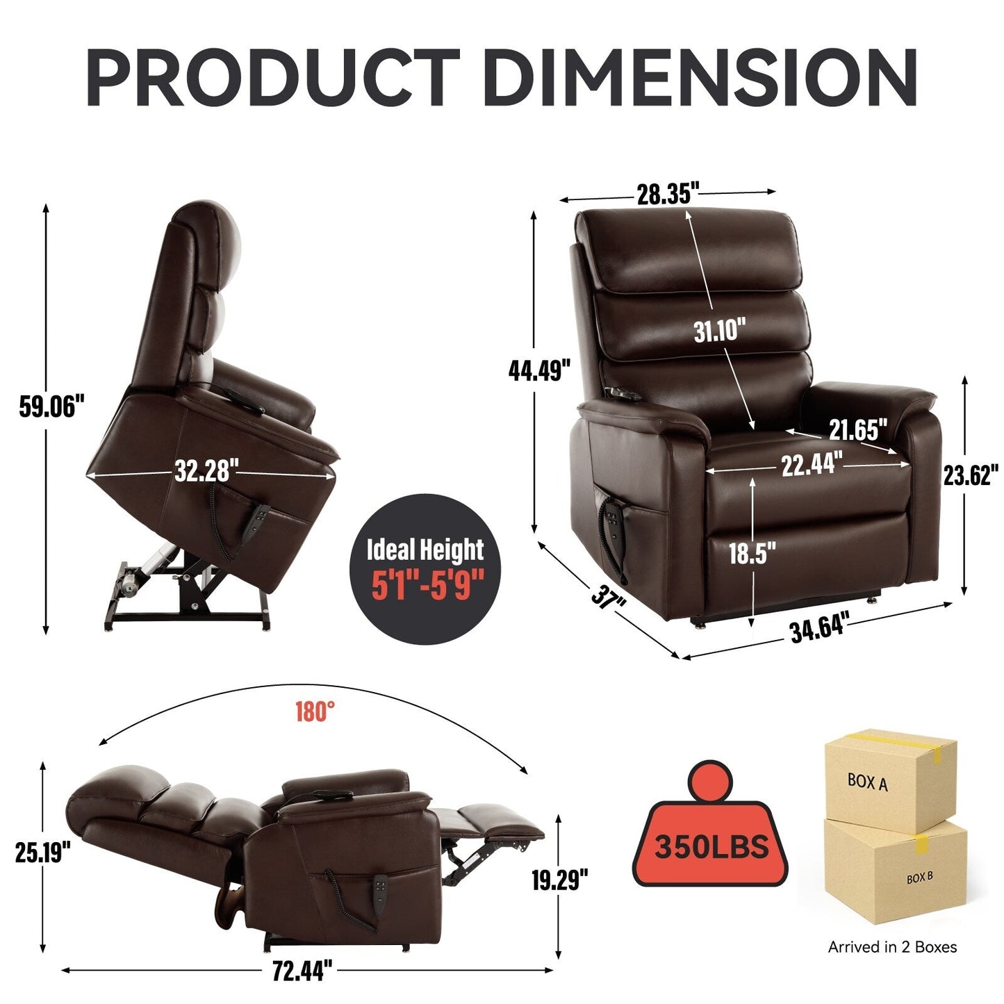 Dual Motor Power Lift Recliner Chair, with Heat & Massage, 350lbs Capacity, Infinite Position, Power-Remote, Side Pockets