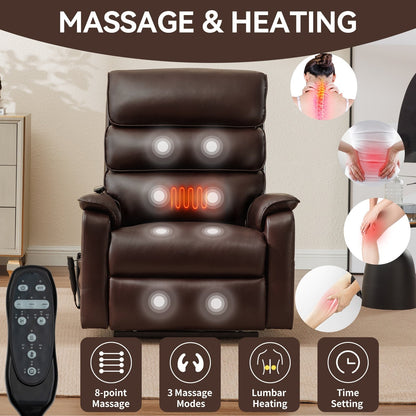 Dual Motor Power Lift Recliner Chair, with Heat & Massage, 350lbs Capacity, Infinite Position, Power-Remote, Side Pockets