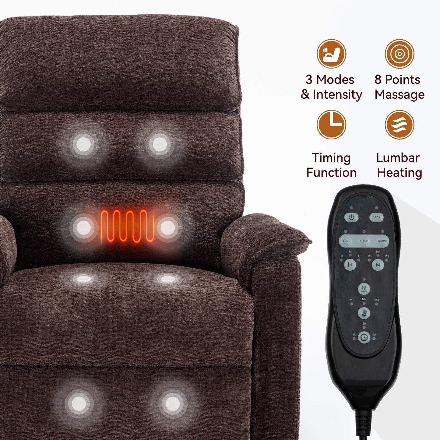 Dual Motor Power Lift Recliner Chair, with Heat & Massage, 350lbs Capacity, Infinite Position, Power-Remote, Side Pockets