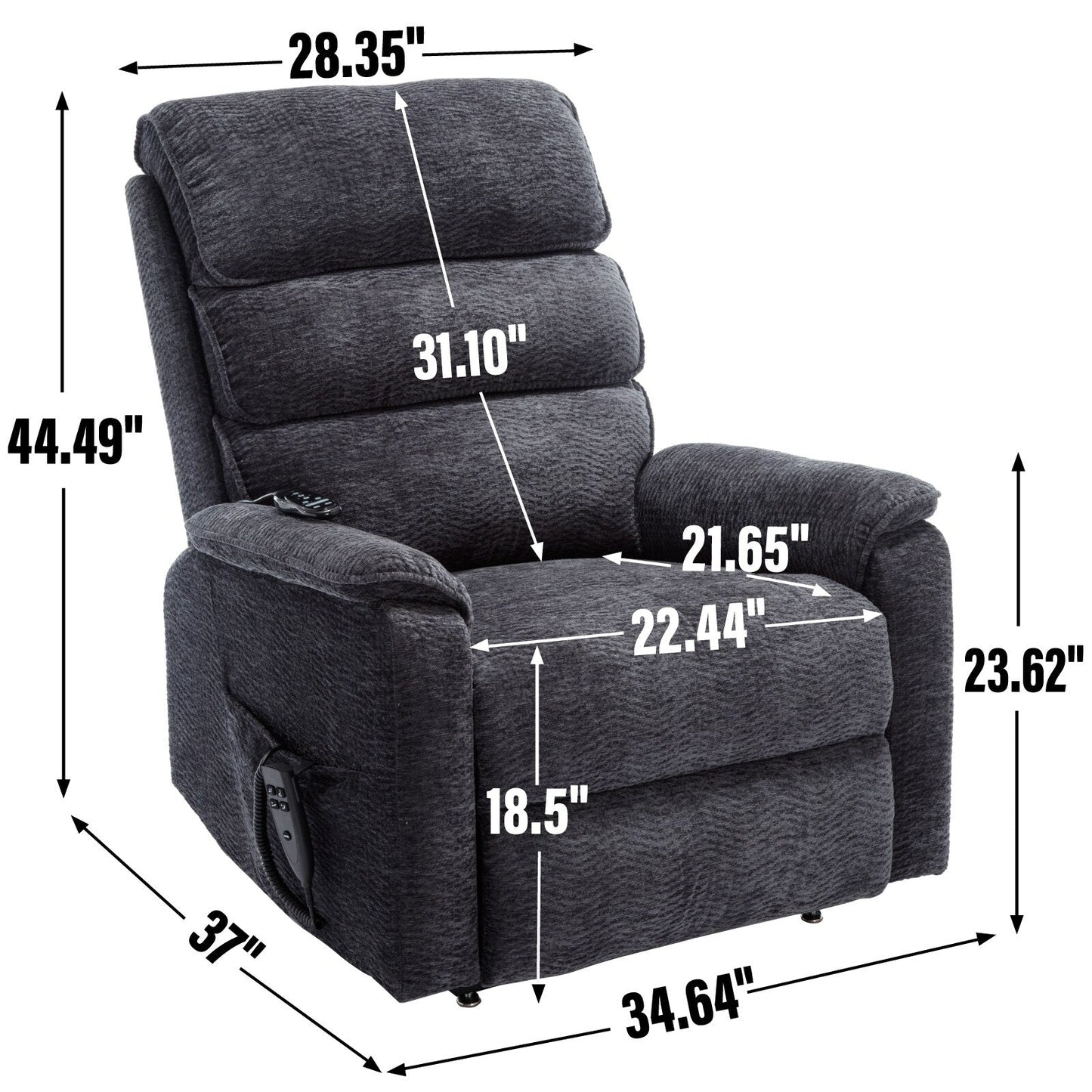 Dual Motor Power Lift Recliner Chair, with Heat & Massage, 350lbs Capacity, Infinite Position, Power-Remote, Side Pockets