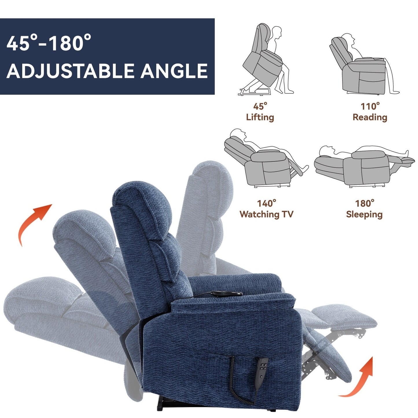 Dual Motor Power Lift Recliner Chair, with Heat & Massage, 350lbs Capacity, Infinite Position, Power-Remote, Side Pockets