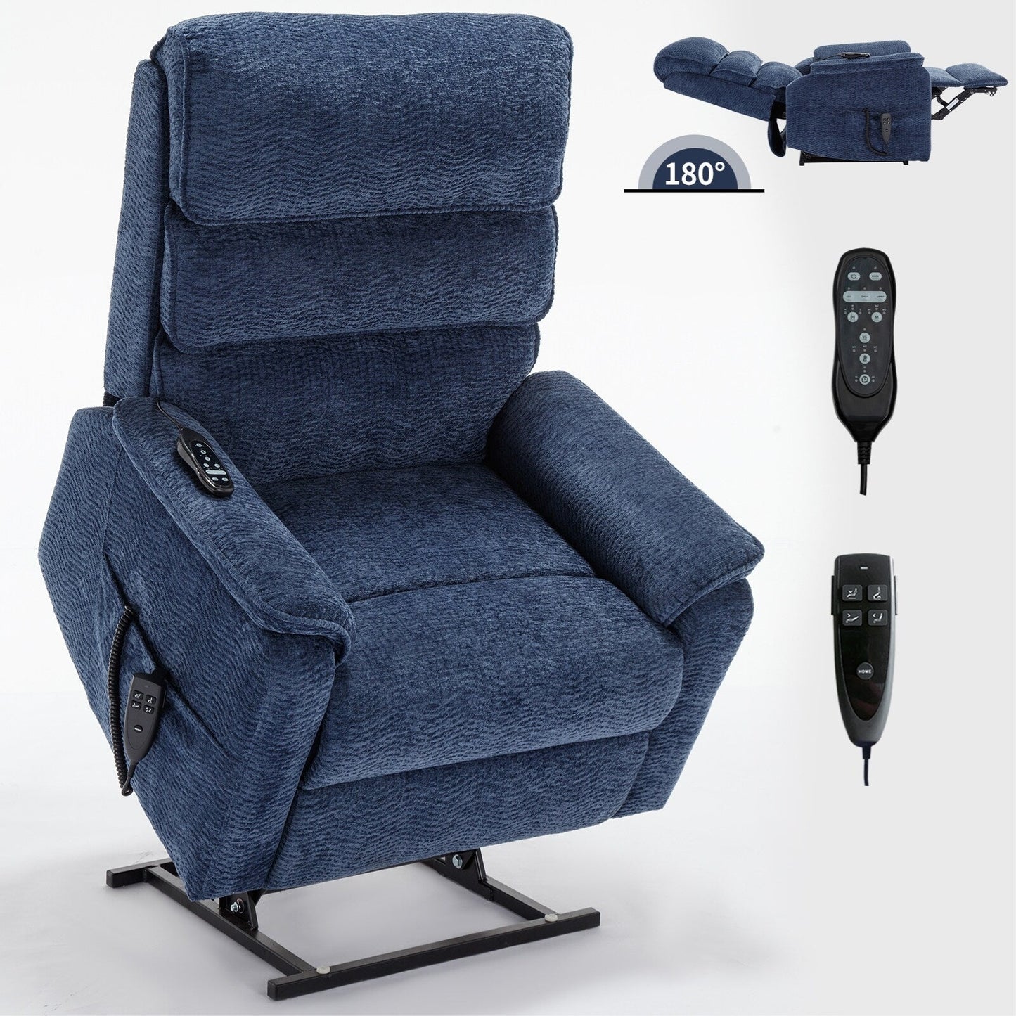 Dual Motor Power Lift Recliner Chair, with Heat & Massage, 350lbs Capacity, Infinite Position, Power-Remote, Side Pockets