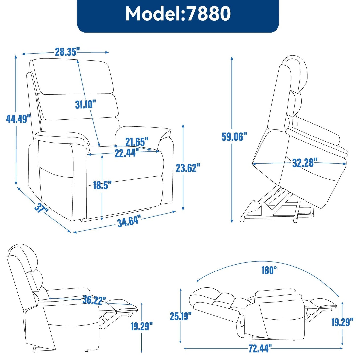 Dual Motor Power Lift Recliner Chair, with Heat & Massage, 350lbs Capacity, Infinite Position, Power-Remote, Side Pockets