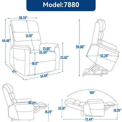 Dual Motor Power Lift Recliner Chair, with Heat & Massage, 350lbs Capacity, Infinite Position, Power-Remote, Side Pockets