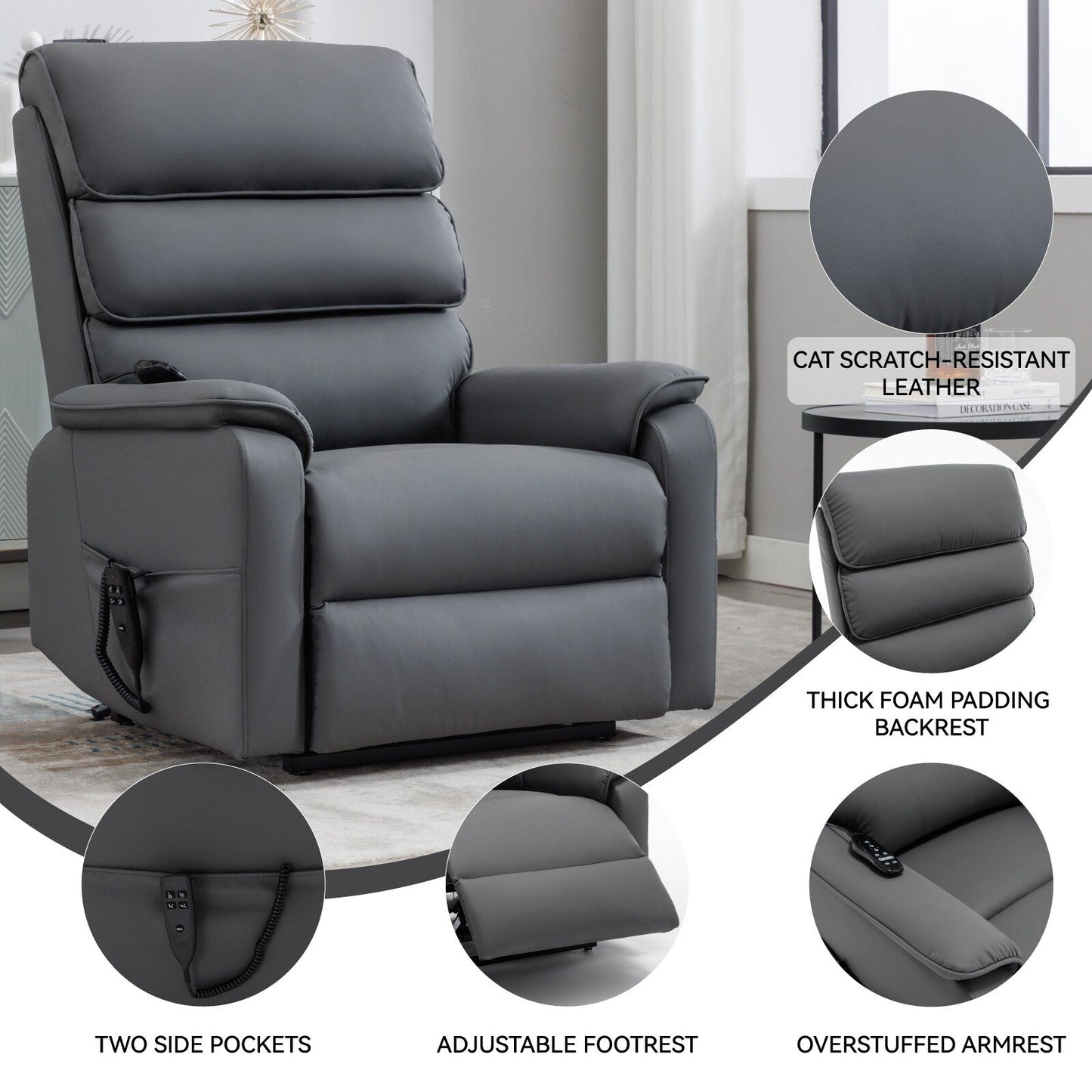 Dual Motor Power Lift Recliner Chair, with Heat & Massage, 350lbs Capacity, Infinite Position, Power-Remote, Side Pockets