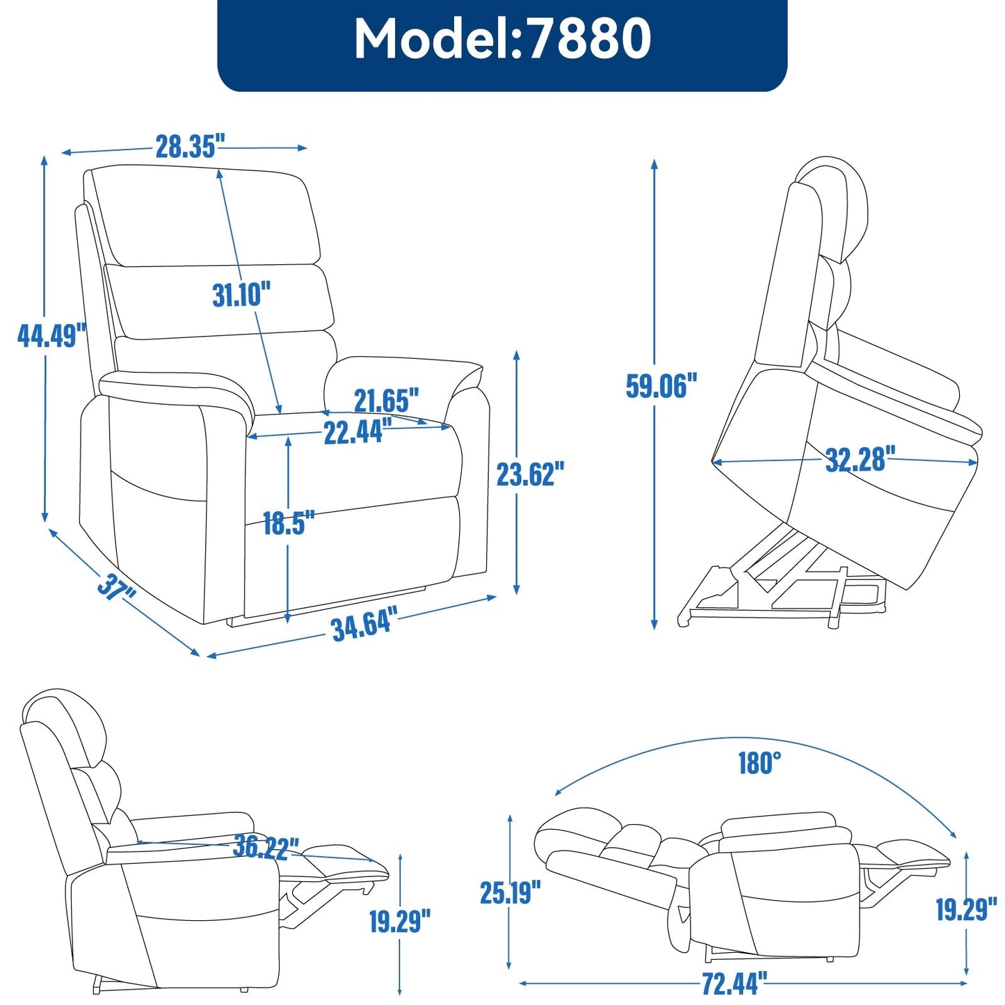 Dual Motor Power Lift Recliner Chair, with Heat & Massage, 350lbs Capacity, Infinite Position, Power-Remote, Side Pockets