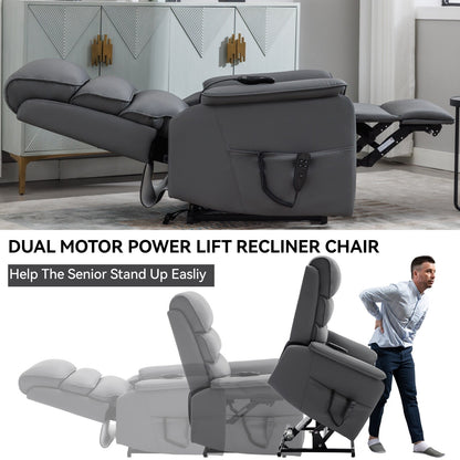 Dual Motor Power Lift Recliner Chair, with Heat & Massage, 350lbs Capacity, Infinite Position, Power-Remote, Side Pockets