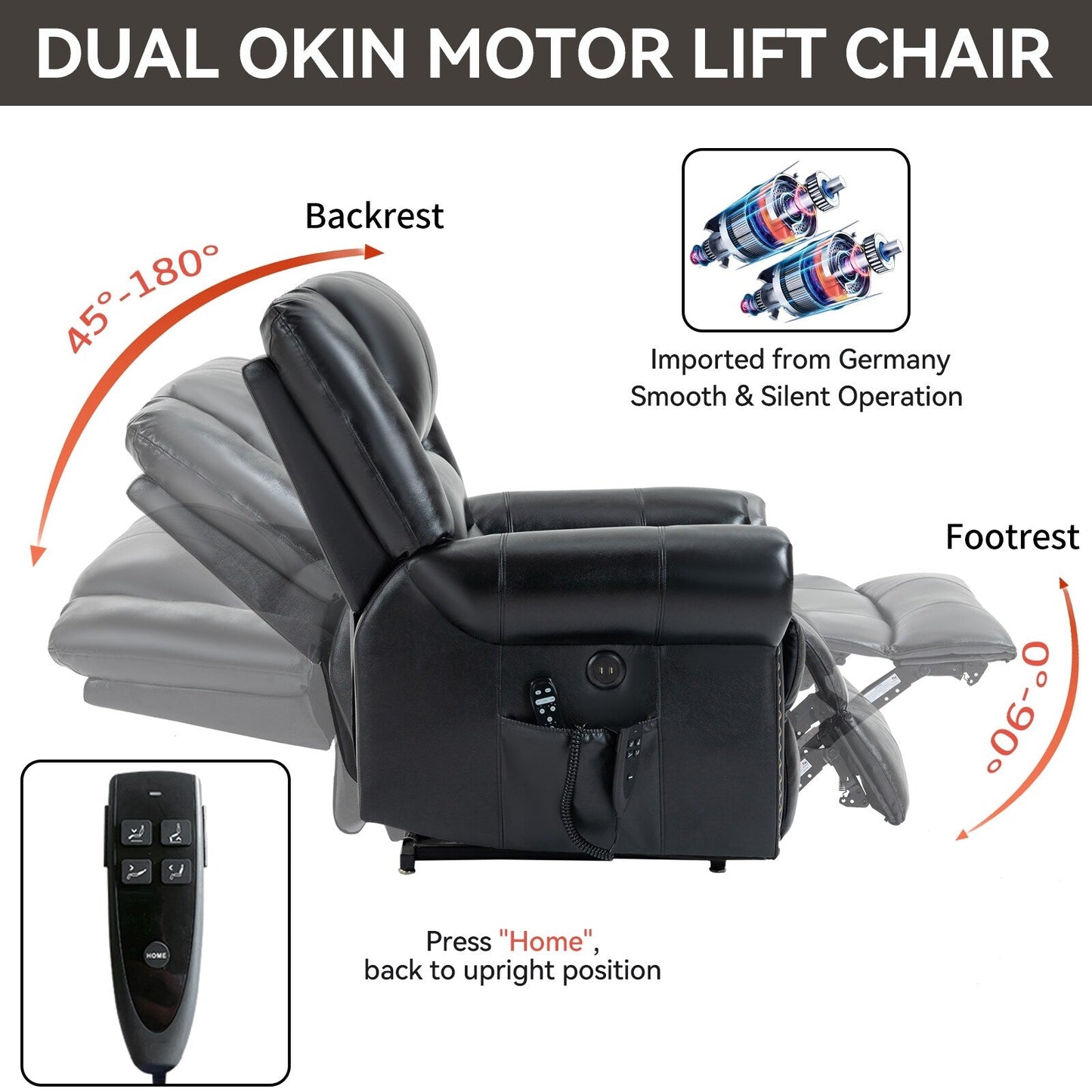 Dual Motor Power Lift Recliner Chair,HeatMassage,Infinite Position,USB
