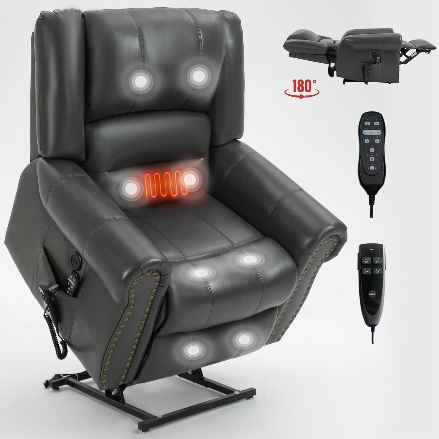 Dual Motor Power Lift Recliner Chair,HeatMassage,Infinite Position,USB