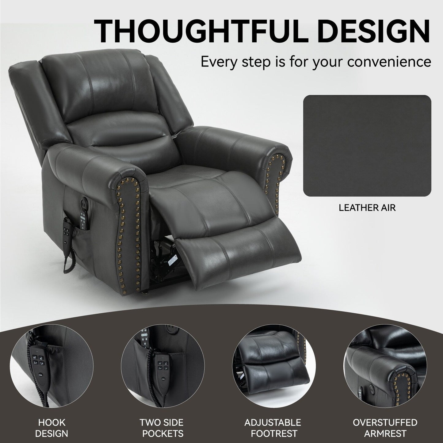 Dual Motor Power Lift Recliner Chair,HeatMassage,Infinite Position,USB