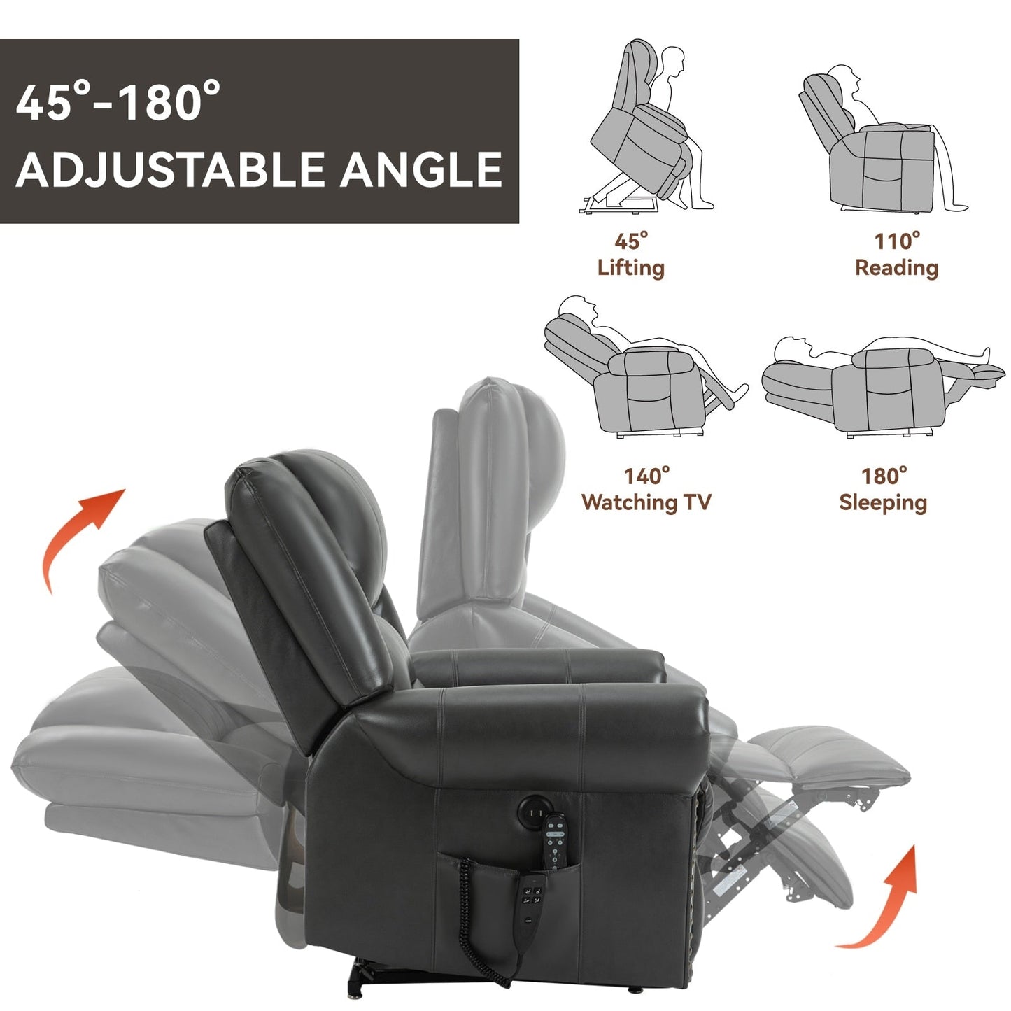 Dual Motor Power Lift Recliner Chair,HeatMassage,Infinite Position,USB