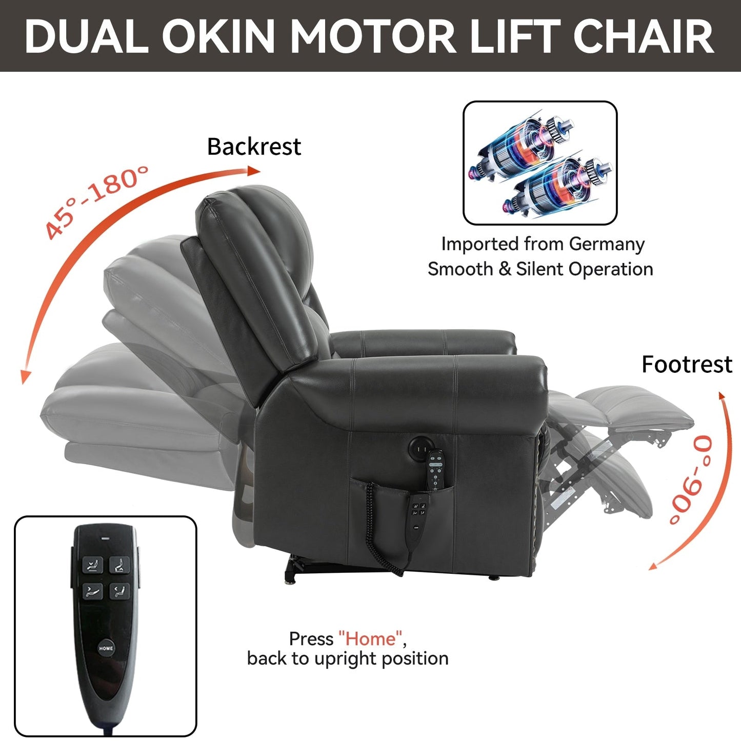 Dual Motor Power Lift Recliner Chair,HeatMassage,Infinite Position,USB